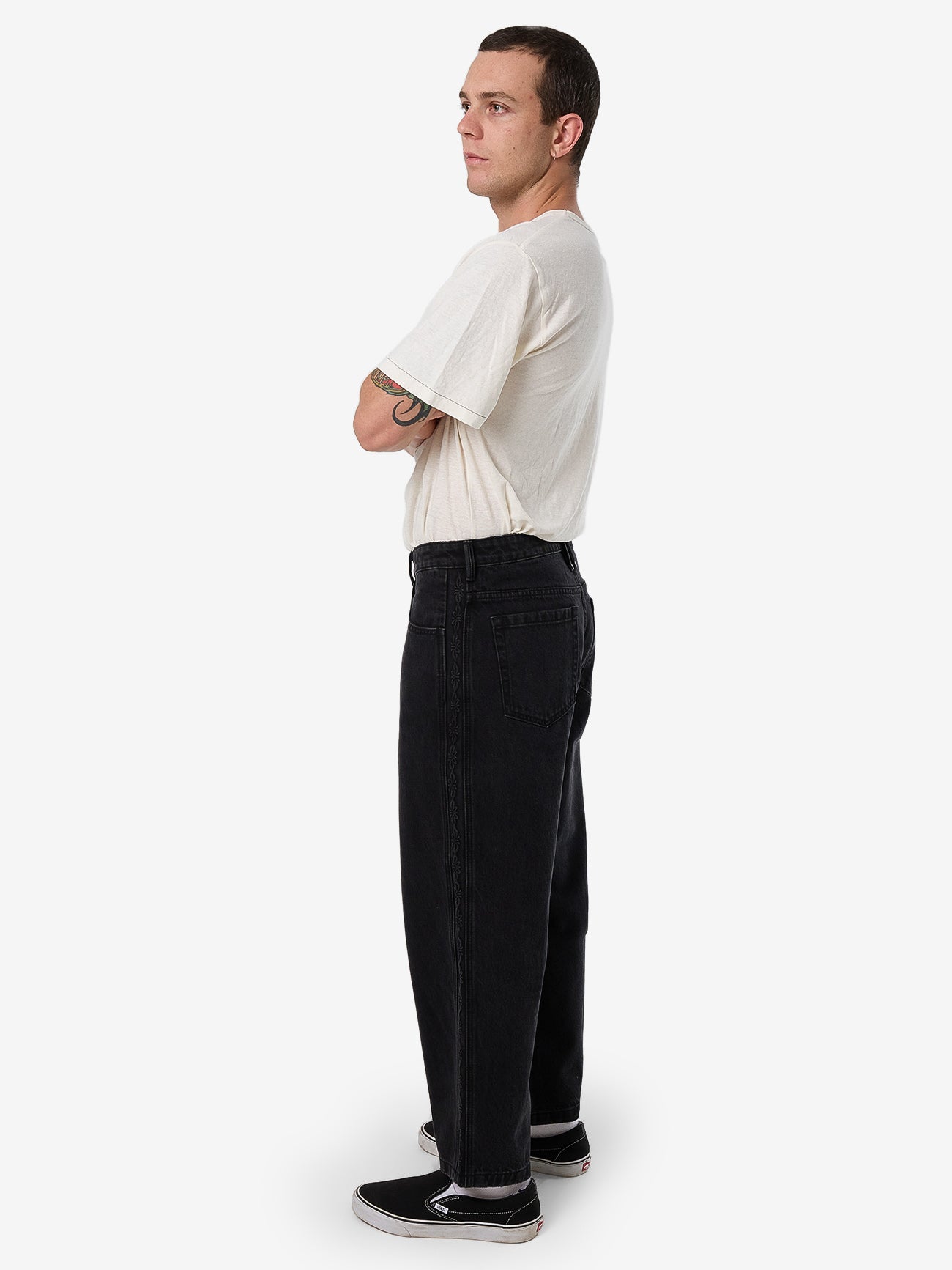 Lighten Up Big Slacker Cropped Denim Jean - Aged Black 26
