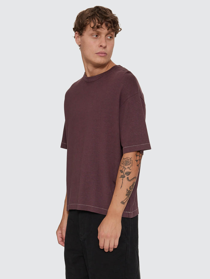 Hemp Thrills Embro Oversize Box Crop Contrast Tee - Aubergine XS