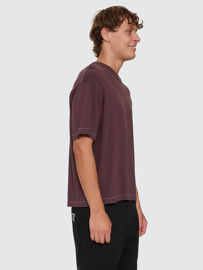 Hemp Thrills Embro Oversize Box Crop Contrast Tee - Aubergine XS