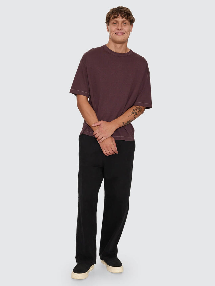 Hemp Thrills Embro Oversize Box Crop Contrast Tee - Aubergine XS