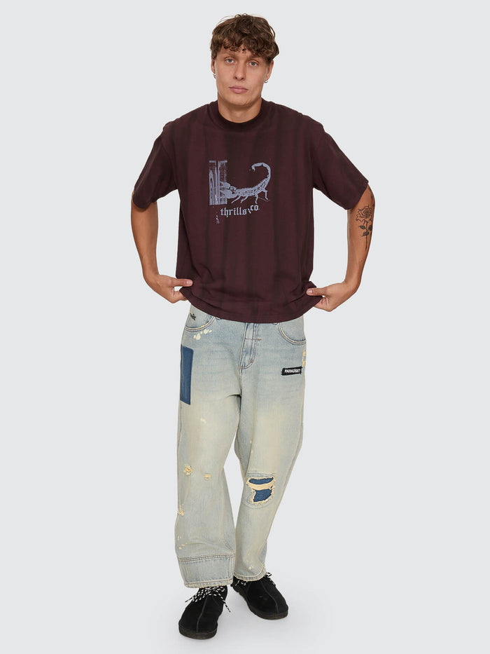 New Delusions Box Crop Oversize Tee - Sunfade Bleach Aubergine XS
