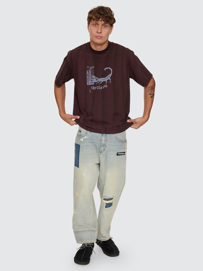 New Delusions Box Crop Oversize Tee - Sunfade Bleach Aubergine XS