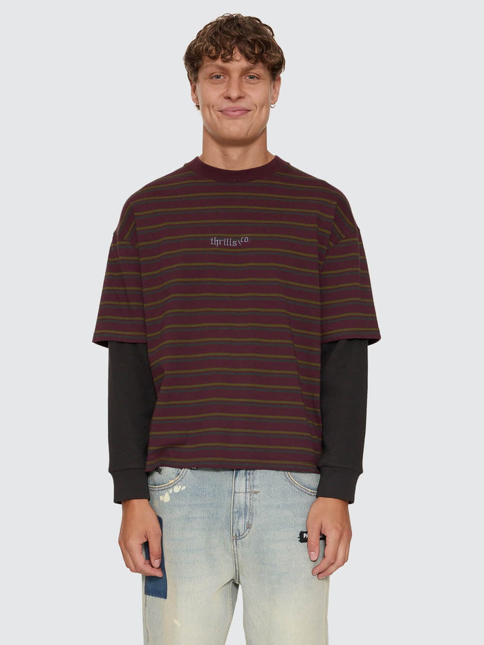 New Delusions Layer Box Crop Oversize Long Sleeve Tee - Aubergine XS
