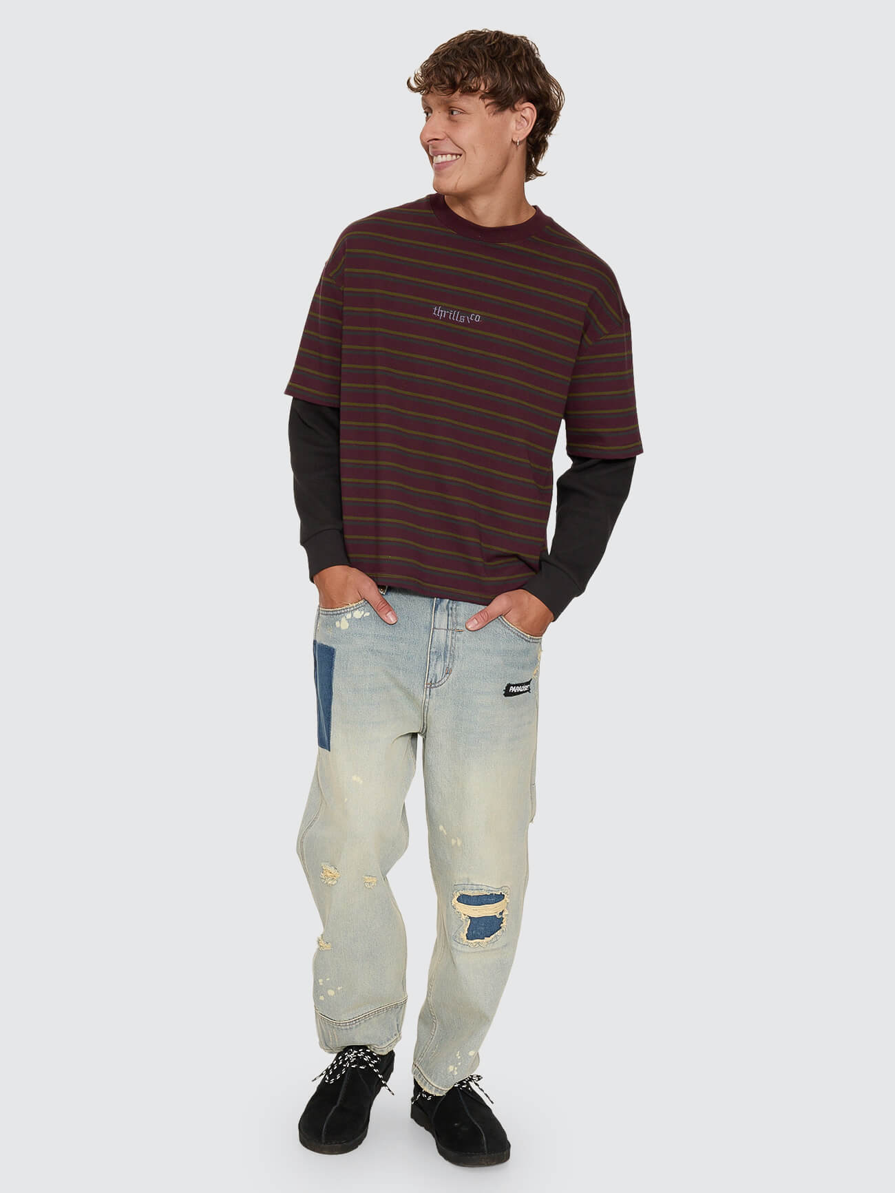 New Delusions Layer Box Crop Oversize Long Sleeve Tee - Aubergine XS