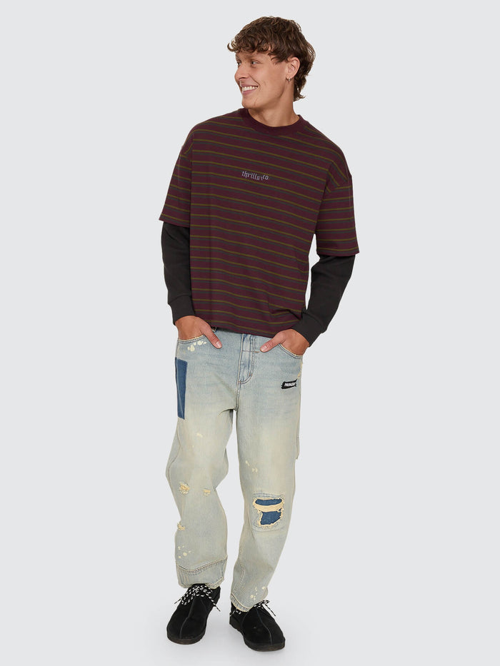New Delusions Layer Box Crop Oversize Long Sleeve Tee - Aubergine XS