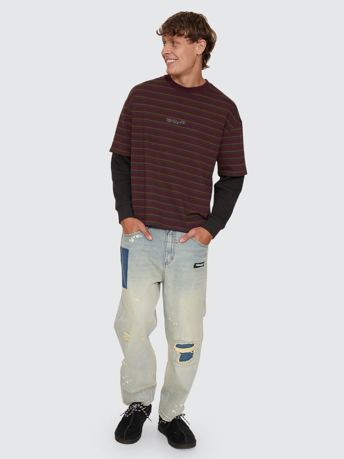 New Delusions Layer Box Crop Oversize Long Sleeve Tee - Aubergine XS