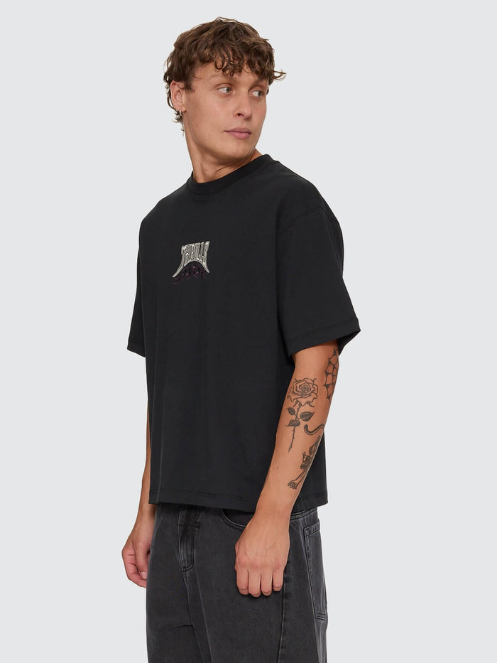 What We Believe Embro Oversize Box Crop Tee - Washed Black XS