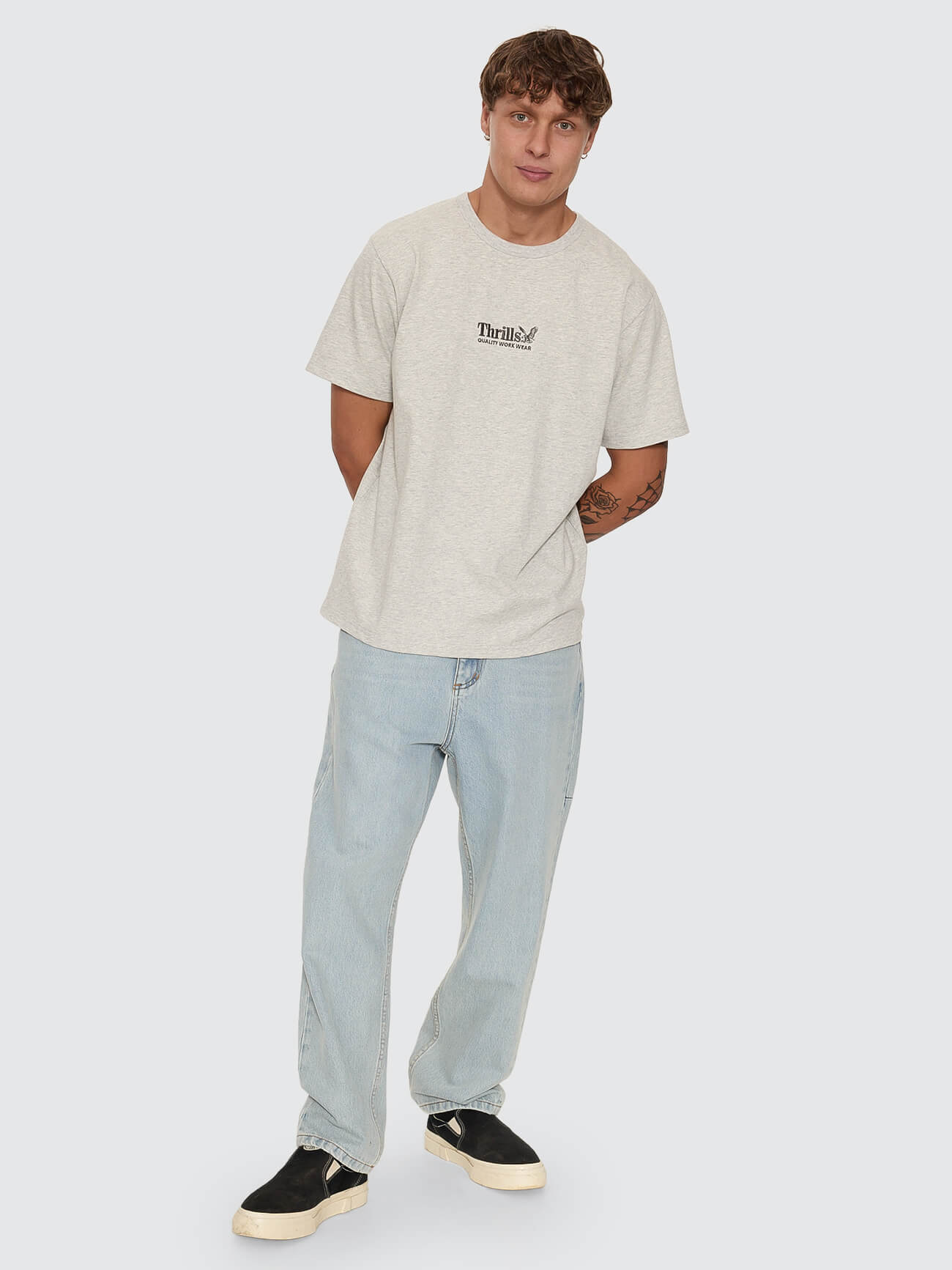 Thrills Workwear Embro Merch Tee - Snow Marle XS