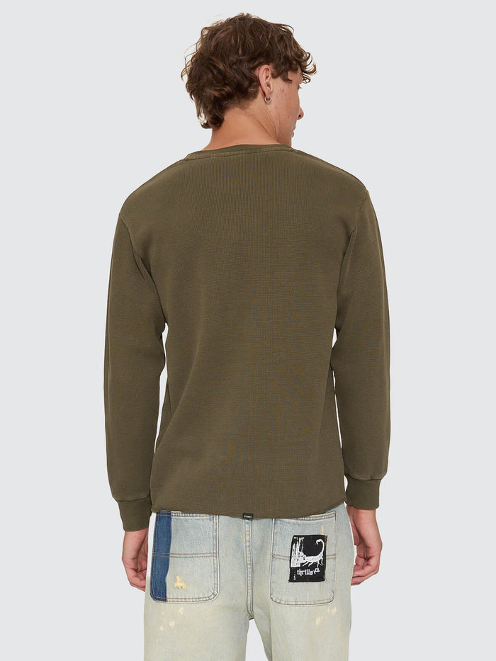 New Delusions Waffle Long Sleeve - Olive Night XS