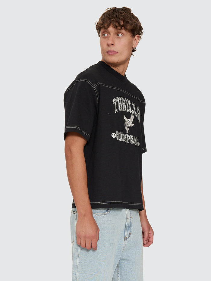 Heavy Recruitment Applique Oversize Box Crop Tee - Black