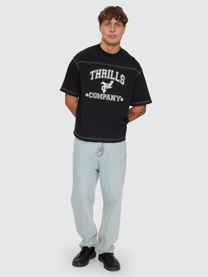 Heavy Recruitment Applique Oversize Box Crop Tee - Black