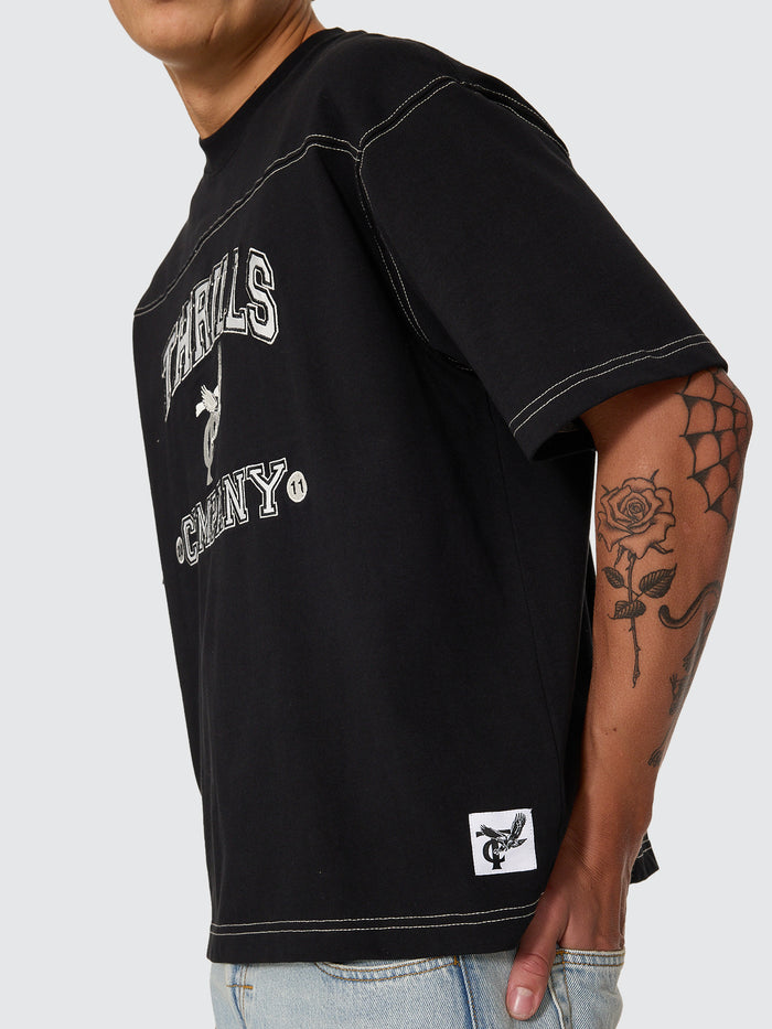 Heavy Recruitment Applique Oversize Box Crop Tee - Black