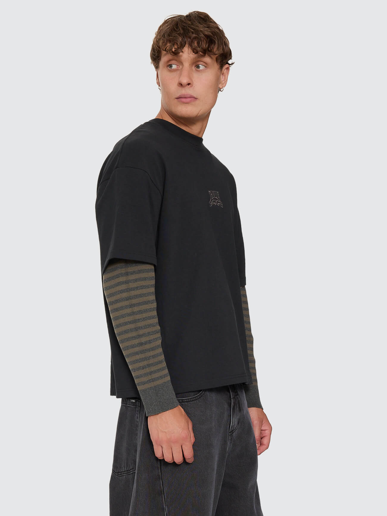 What We Believe Layer Oversize Box Crop Long Sleeve Tee - Faded Black XS