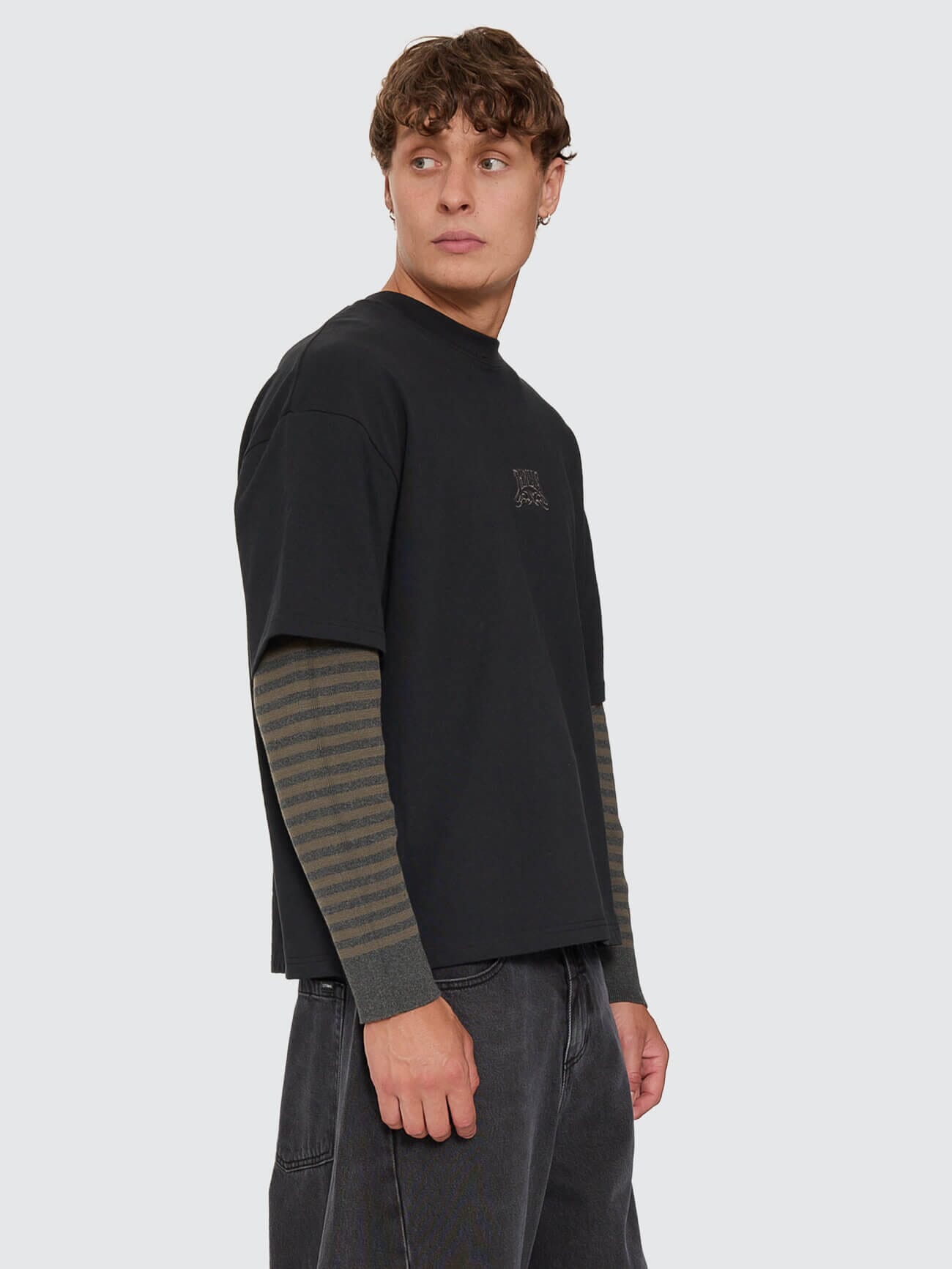 What We Believe Layer Oversize Box Crop Long Sleeve Tee - Faded Black XS
