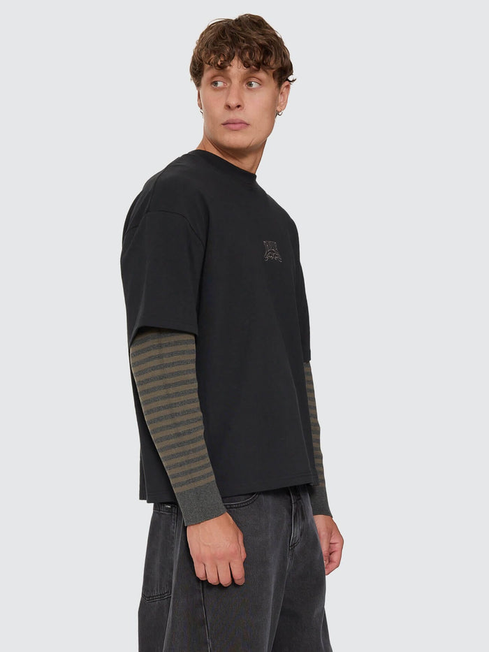 What We Believe Layer Oversize Box Crop Long Sleeve Tee - Faded Black XS