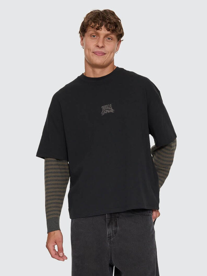 What We Believe Layer Oversize Box Crop Long Sleeve Tee - Faded Black XS