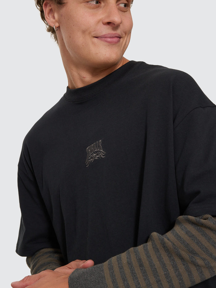 What We Believe Layer Oversize Box Crop Long Sleeve Tee - Faded Black XS