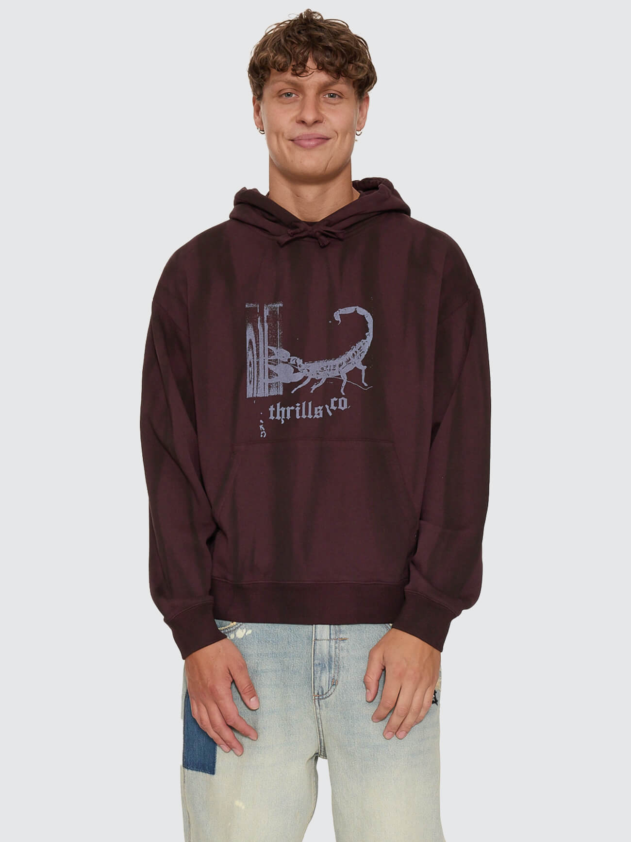 New Delusions Slouch Pull On Cropped Hood - Sunfade Bleach Aubergine XS