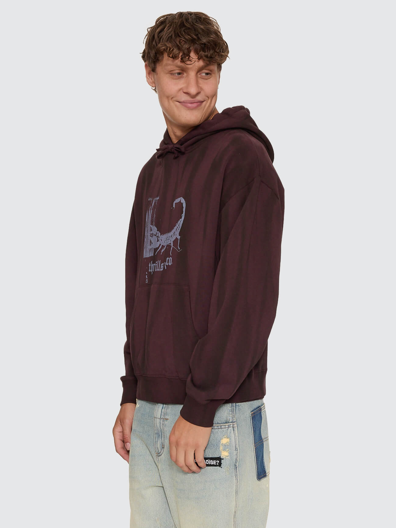New Delusions Slouch Pull On Cropped Hood - Sunfade Bleach Aubergine XS