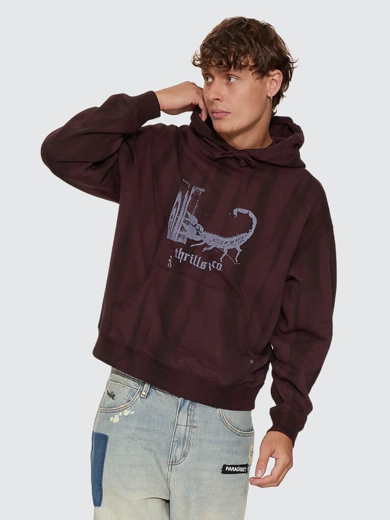 New Delusions Slouch Pull On Cropped Hood - Sunfade Bleach Aubergine XS