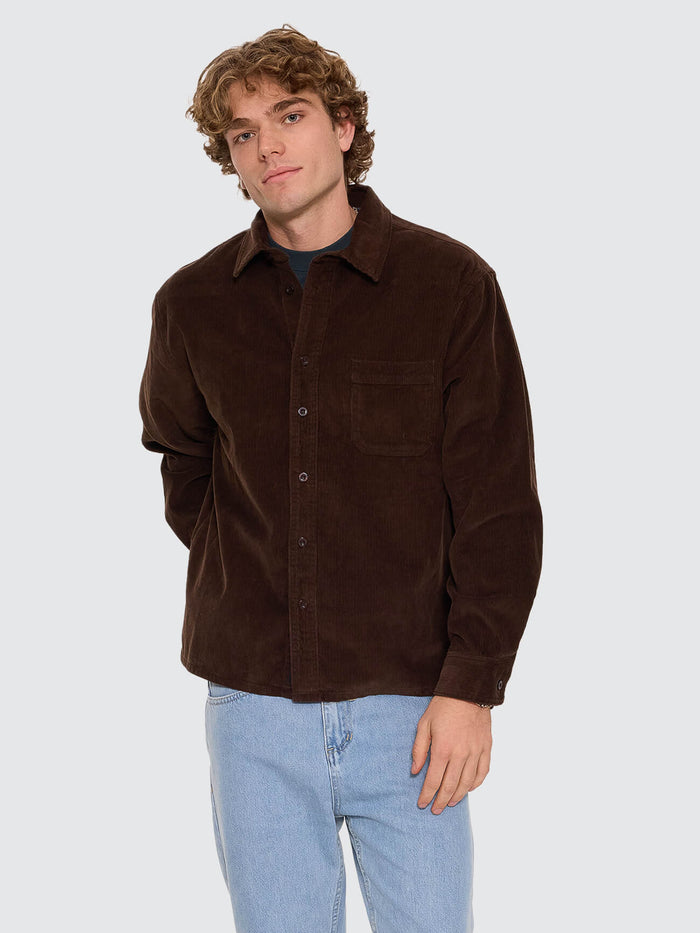 Thrills Union Long Sleeve Cord Work Shirt - Postal Brown XS