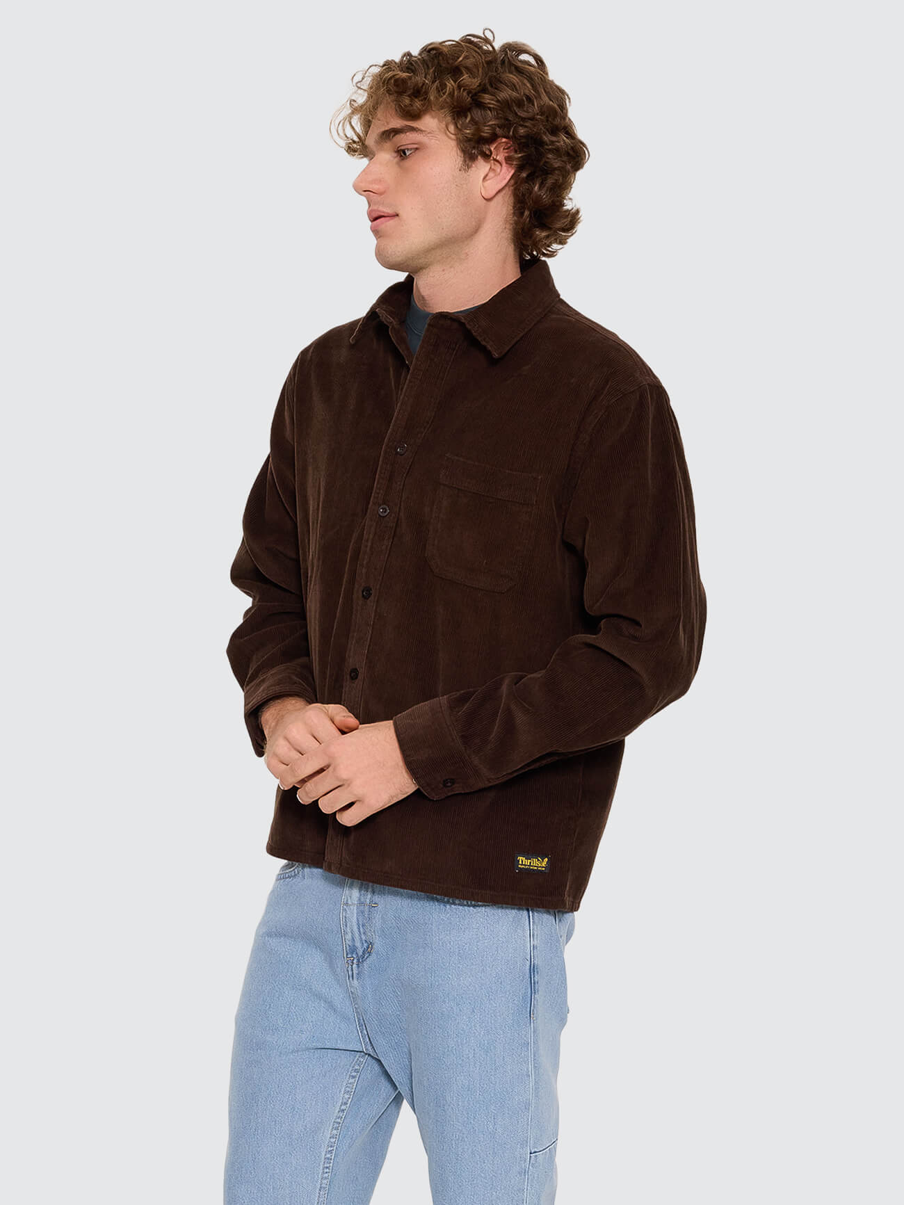 Thrills Union Long Sleeve Cord Work Shirt - Postal Brown XS