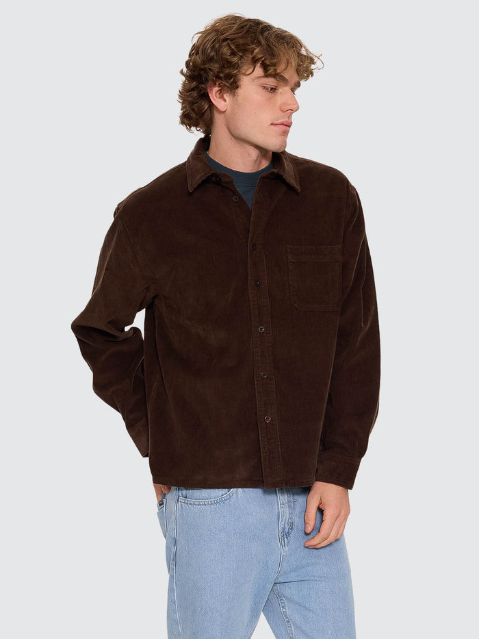 Thrills Union Long Sleeve Cord Work Shirt - Postal Brown XS