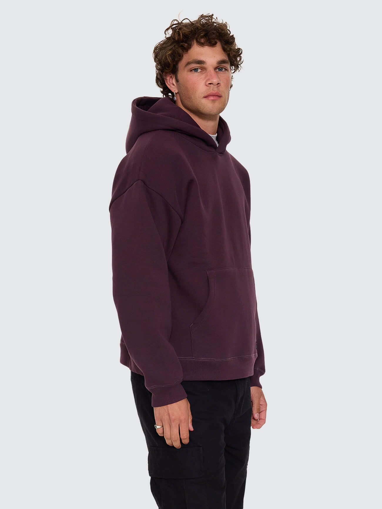Thrills Military Slouch Pull On Cropped Hood - Aubergine XS