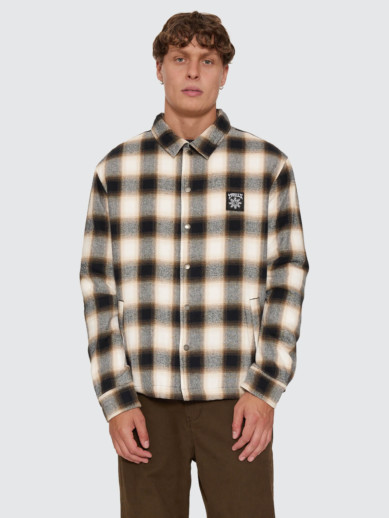 Stagger Cropped Flannel Jacket - Black XS