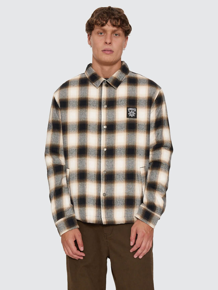 Stagger Cropped Flannel Jacket - Black XS