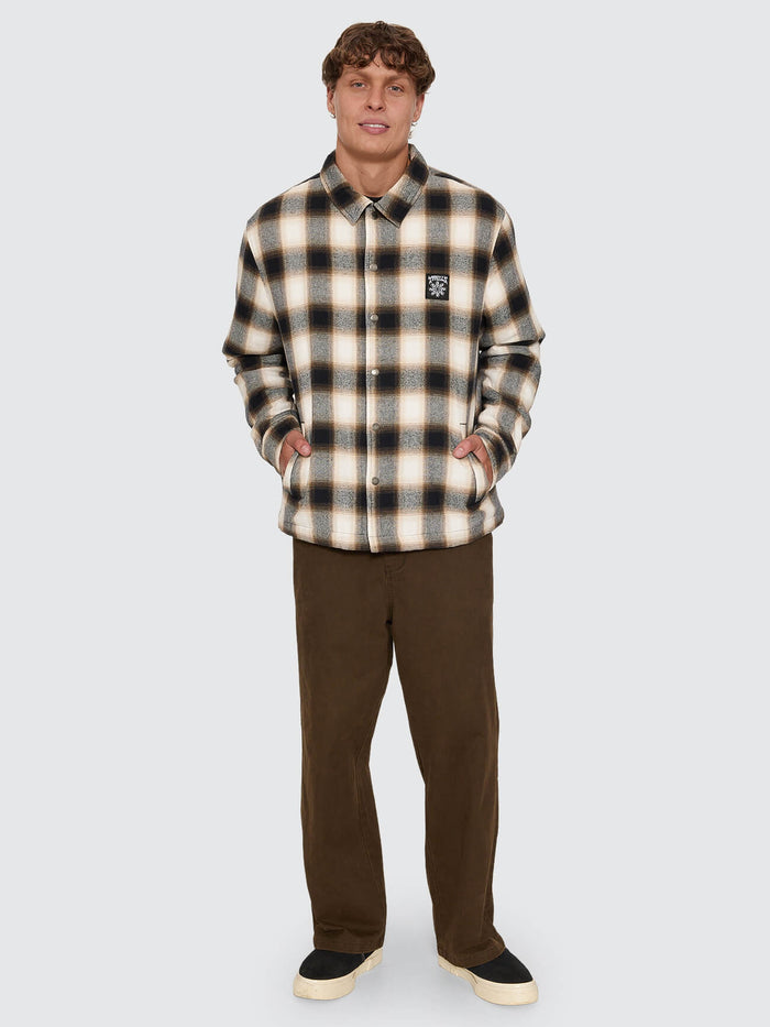 Stagger Cropped Flannel Jacket - Black XS