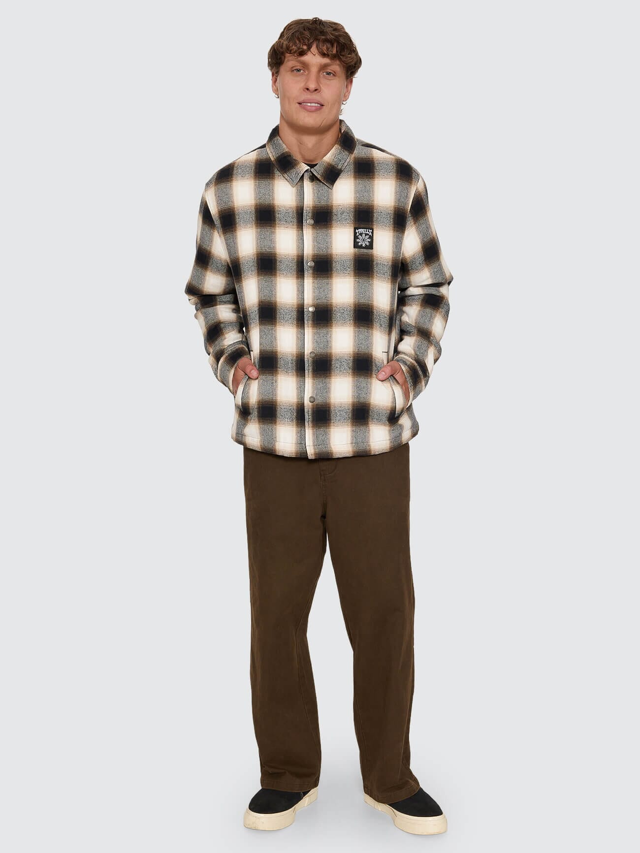 Stagger Cropped Flannel Jacket - Black XS