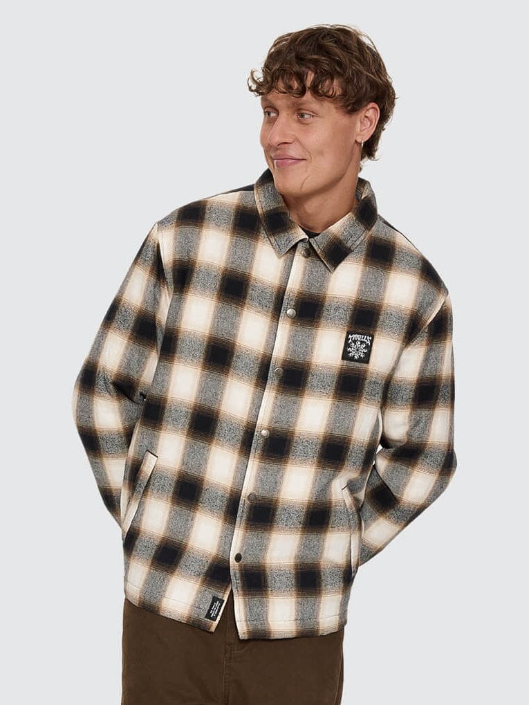 Stagger Cropped Flannel Jacket - Black XS