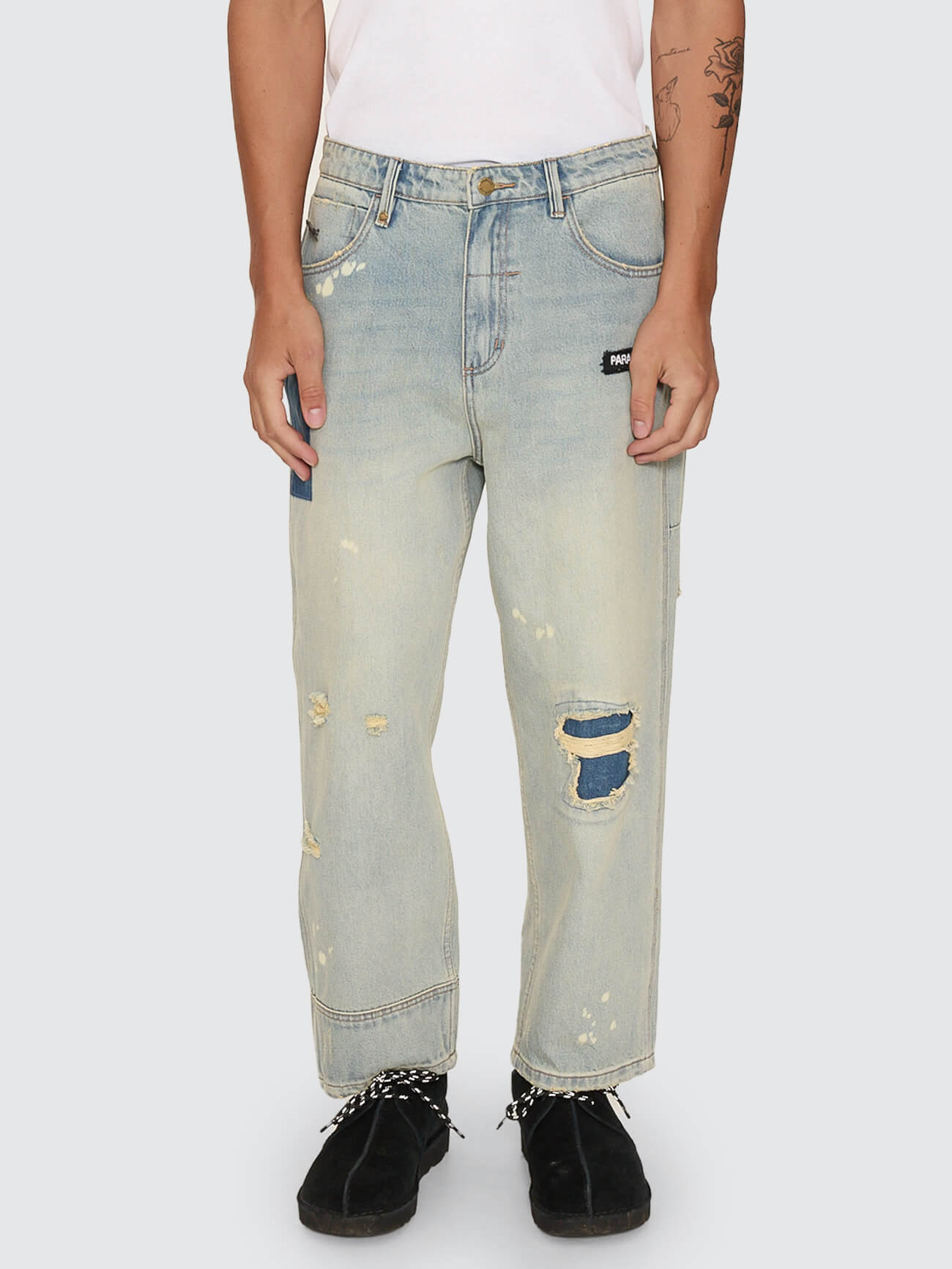 New Delusions Big Slacker Baggy Cropped Jean - Repaired Light Dirty Stone 26