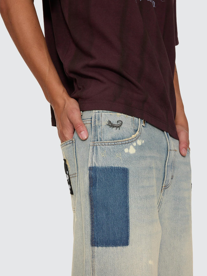 New Delusions Big Slacker Baggy Cropped Jean - Repaired Light Dirty Stone 26