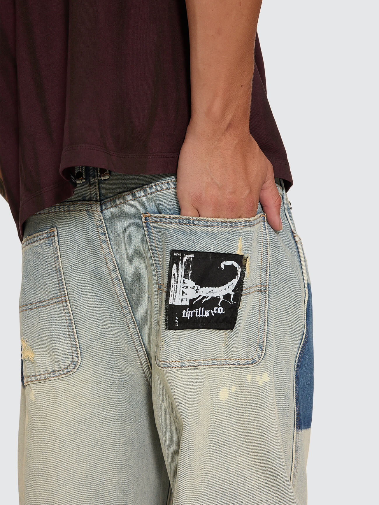 New Delusions Big Slacker Baggy Cropped Jean - Repaired Light Dirty Stone 26