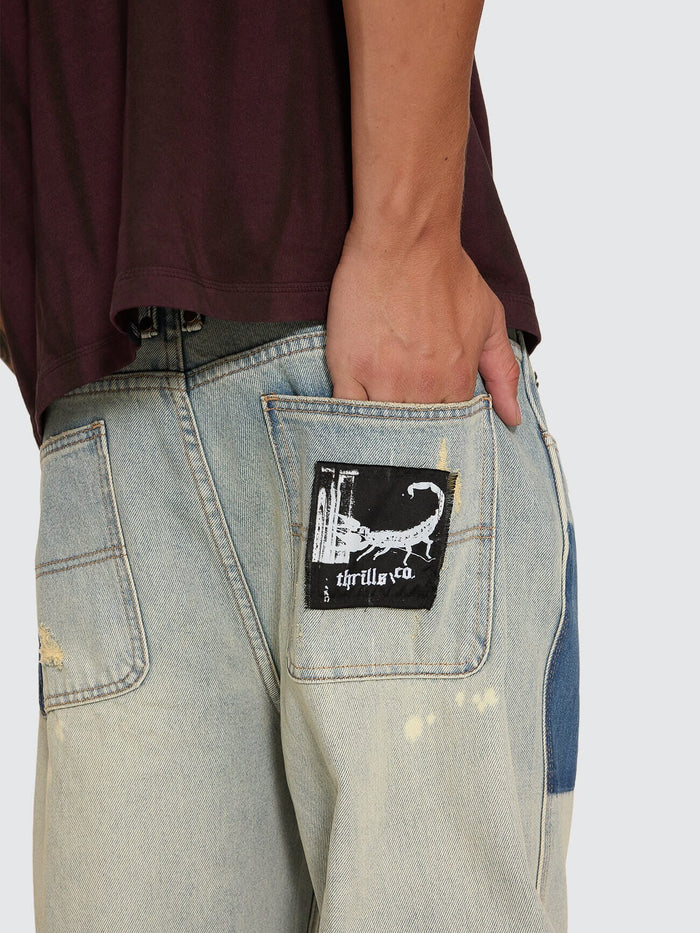 New Delusions Big Slacker Baggy Cropped Jean - Repaired Light Dirty Stone 26