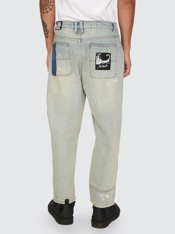 New Delusions Big Slacker Baggy Cropped Jean - Repaired Light Dirty Stone 26