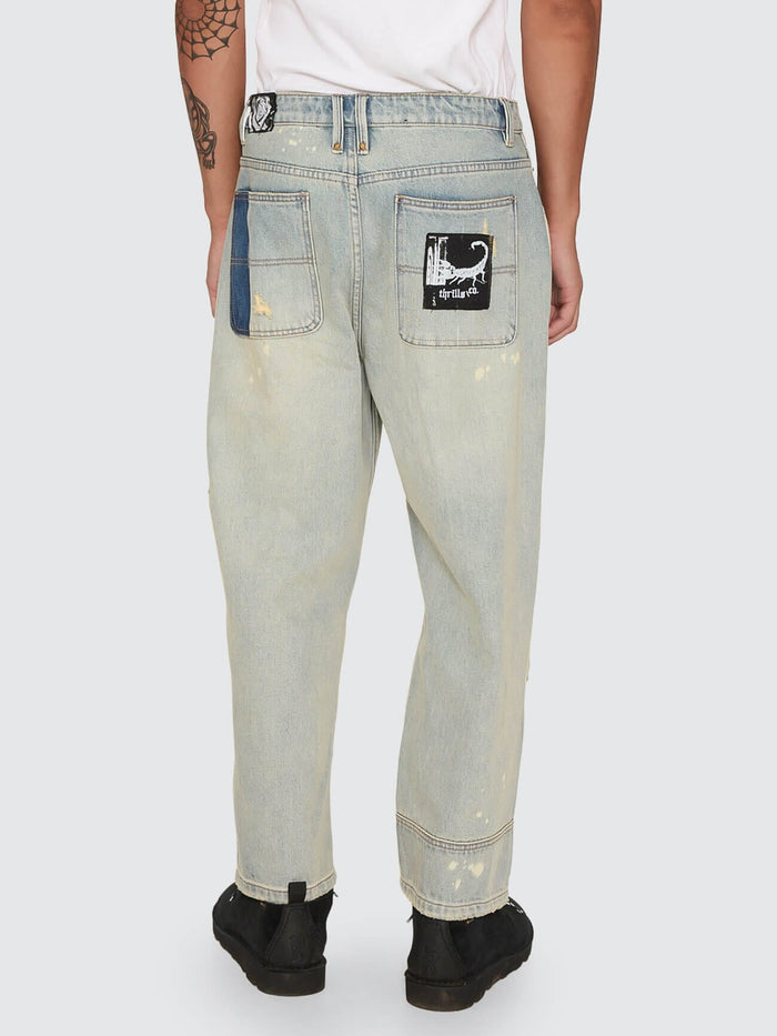 New Delusions Big Slacker Baggy Cropped Jean - Repaired Light Dirty Stone 26