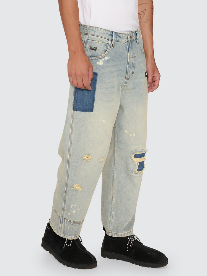 New Delusions Big Slacker Baggy Cropped Jean - Repaired Light Dirty Stone 26