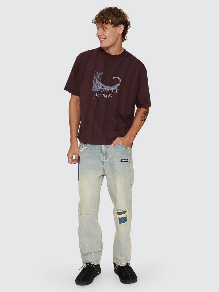 New Delusions Big Slacker Baggy Cropped Jean - Repaired Light Dirty Stone 26