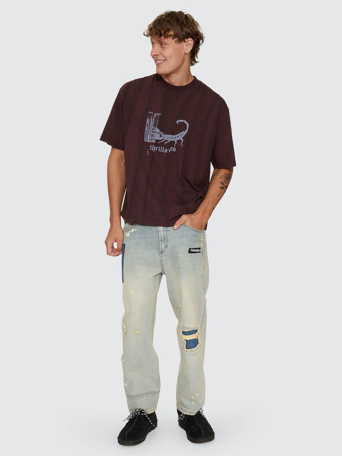 New Delusions Big Slacker Baggy Cropped Jean - Repaired Light Dirty Stone 26