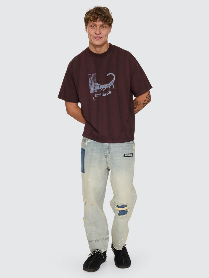 New Delusions Big Slacker Baggy Cropped Jean - Repaired Light Dirty Stone 26