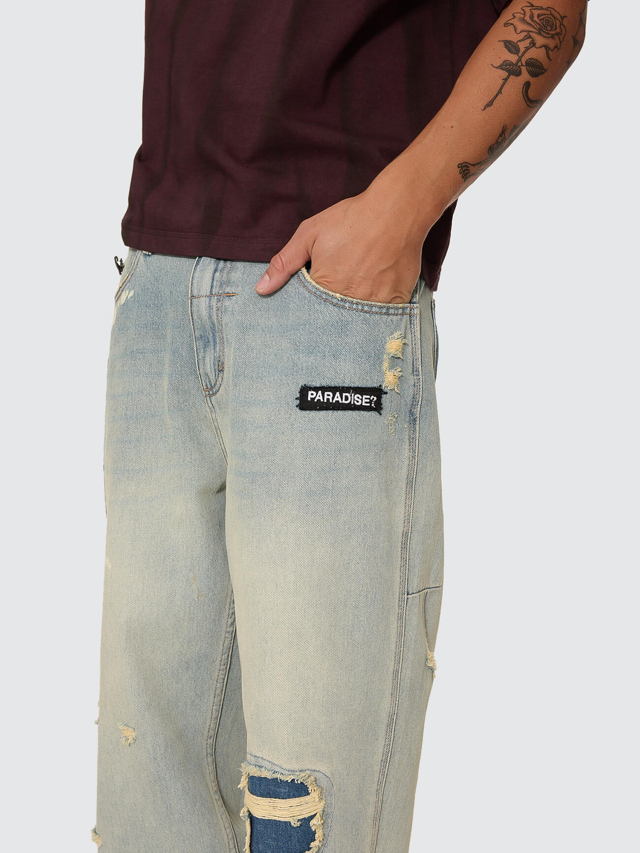 New Delusions Big Slacker Baggy Cropped Jean - Repaired Light Dirty Stone 26