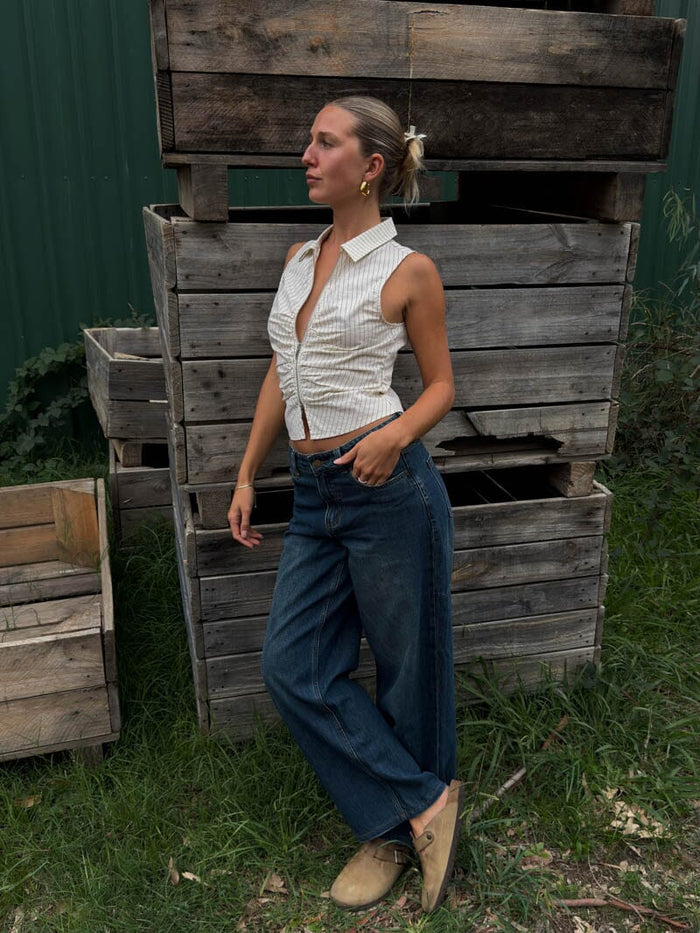 Billie Low Rise Baggy Jean - Teal Blue