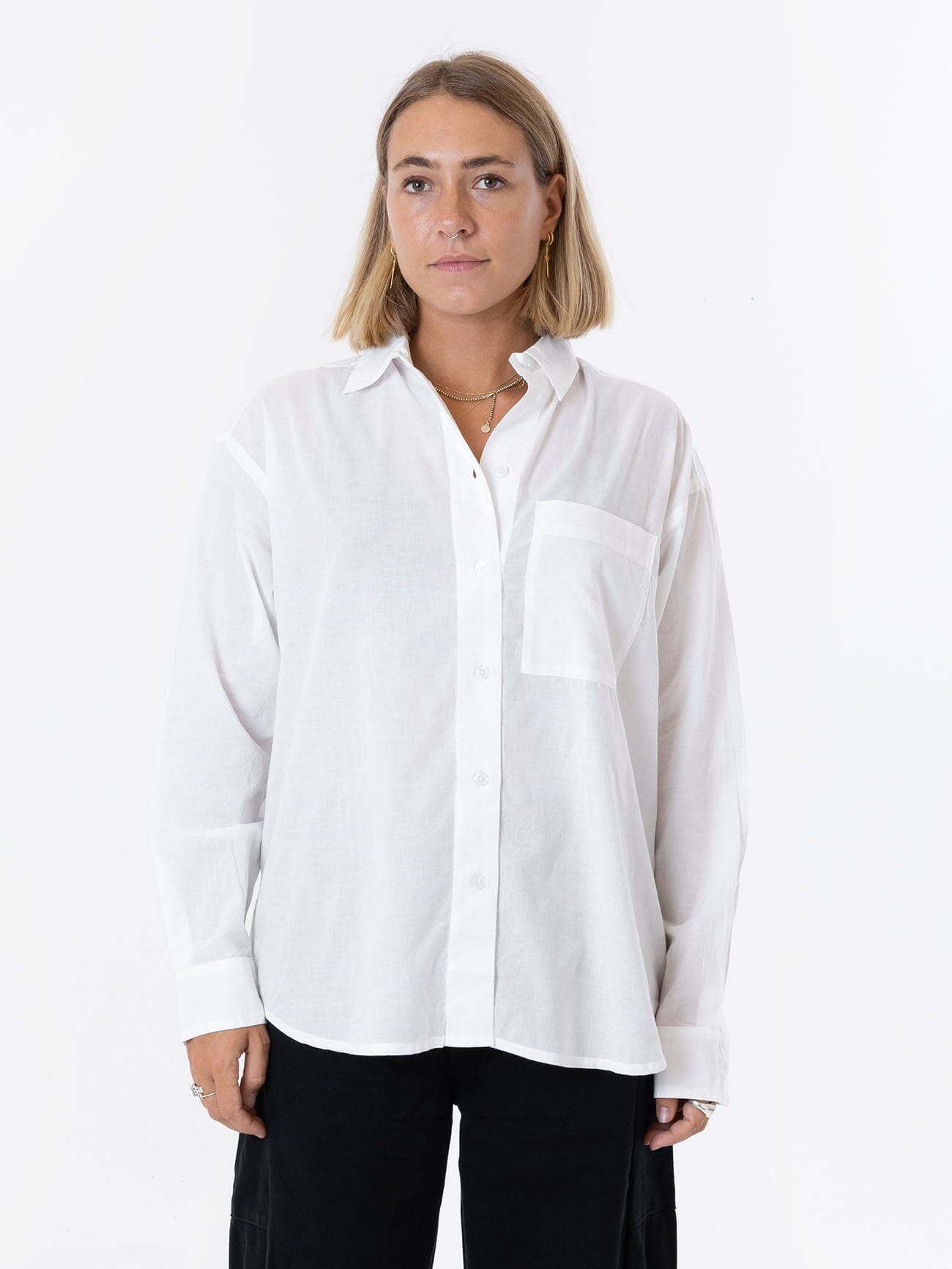 Parker Sleeveless Collar Top (white/print)
