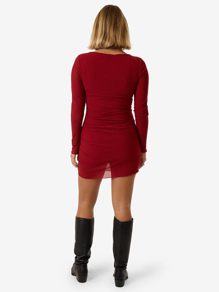 Levitation Long Sleeve Mesh Mini Dress - Red Dahlia