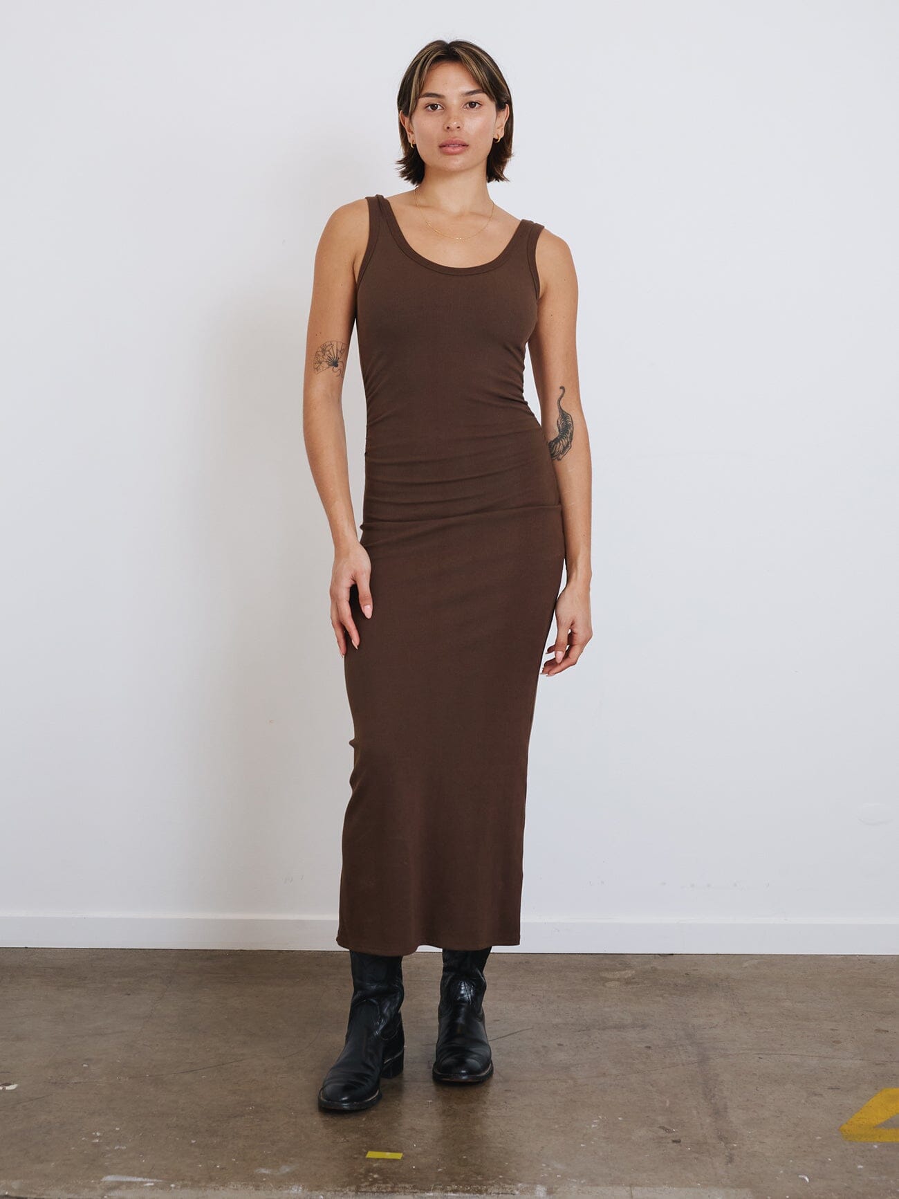 strapless open back dress Brynn Rib Maxi Dress - Dark Brindle
