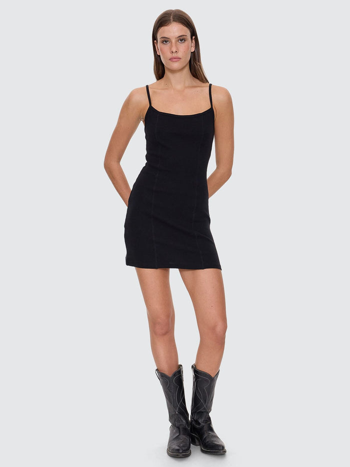 Rib Seam Mini Dress - Black 4
