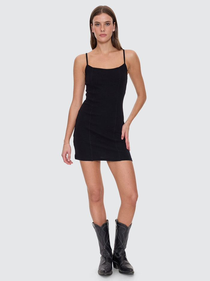 Rib Seam Mini Dress - Black 4